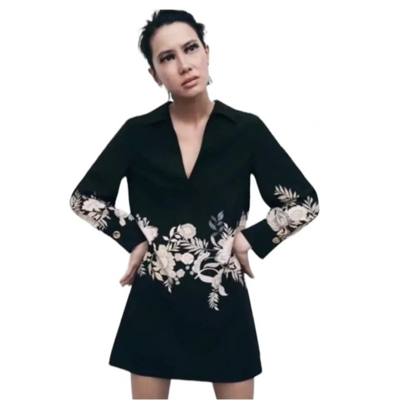 Zara Dresses & Skirts - Zara Black Floral Mini Dress